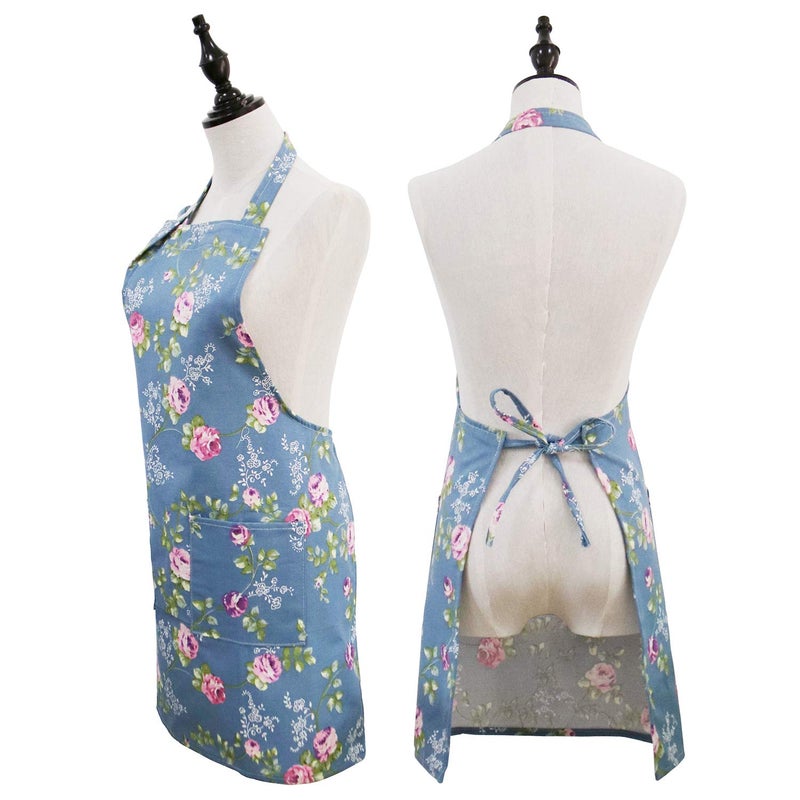Saukore Floral Aprons for Women, 2 Pack Kitchen Aprons with Pockets for Cooking Baking, Gardening Apron Gifts for Gardeners, Birthday Thanksgiving Christmas Apron Gift for Wife Mom Sister Daughter Grandma - Image 3